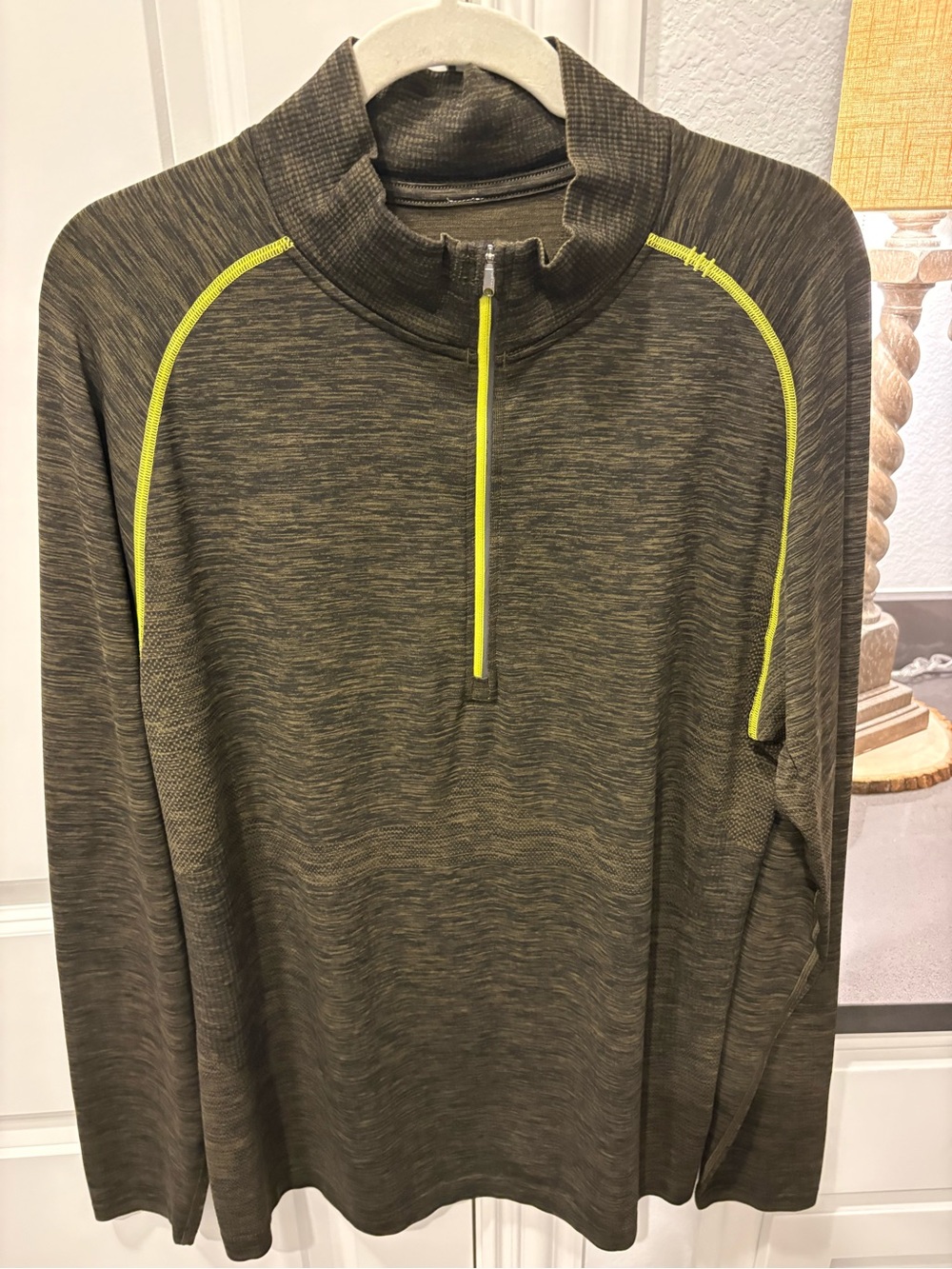 lululemon athletica Olive Heather Half-Zip with Neon Yellow Trim